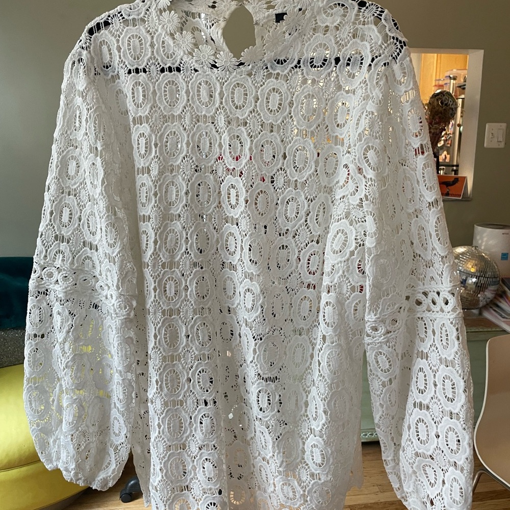 Aqua White Lace Blouse